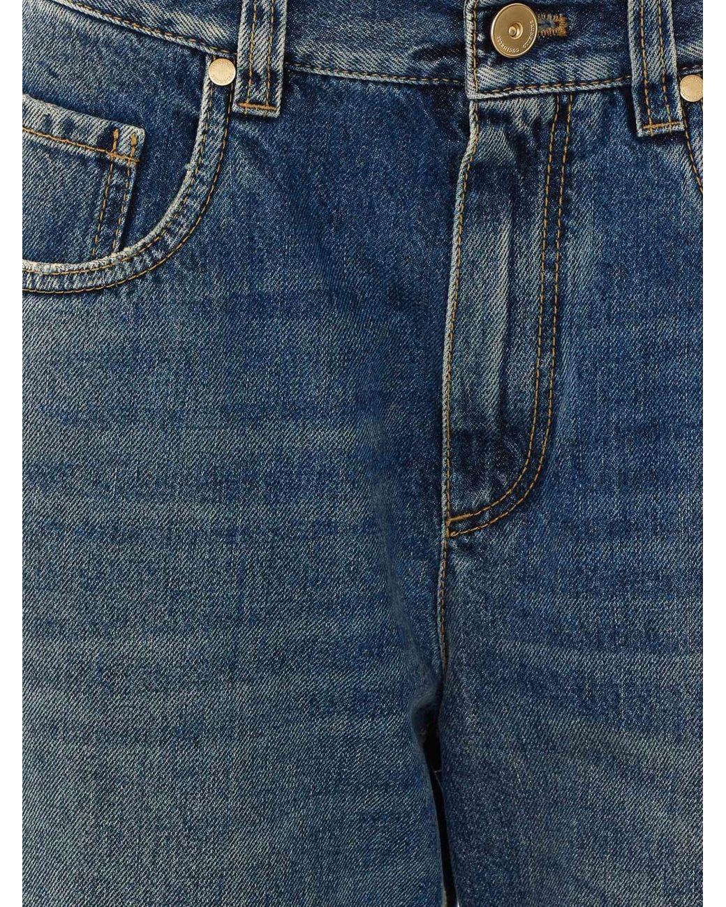 Brunello Cucinelli Blue High-Waisted Wide-Leg Jeans With Monili Detail