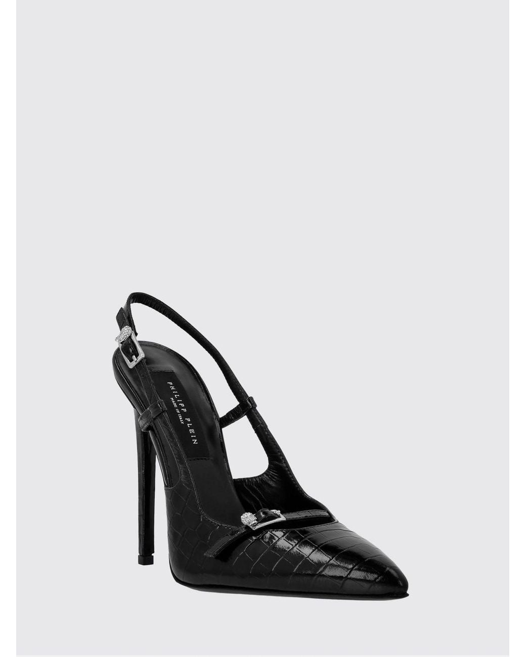 Philipp Plein Black Croc-Effect Leather Slingback Pumps With Stiletto Heel