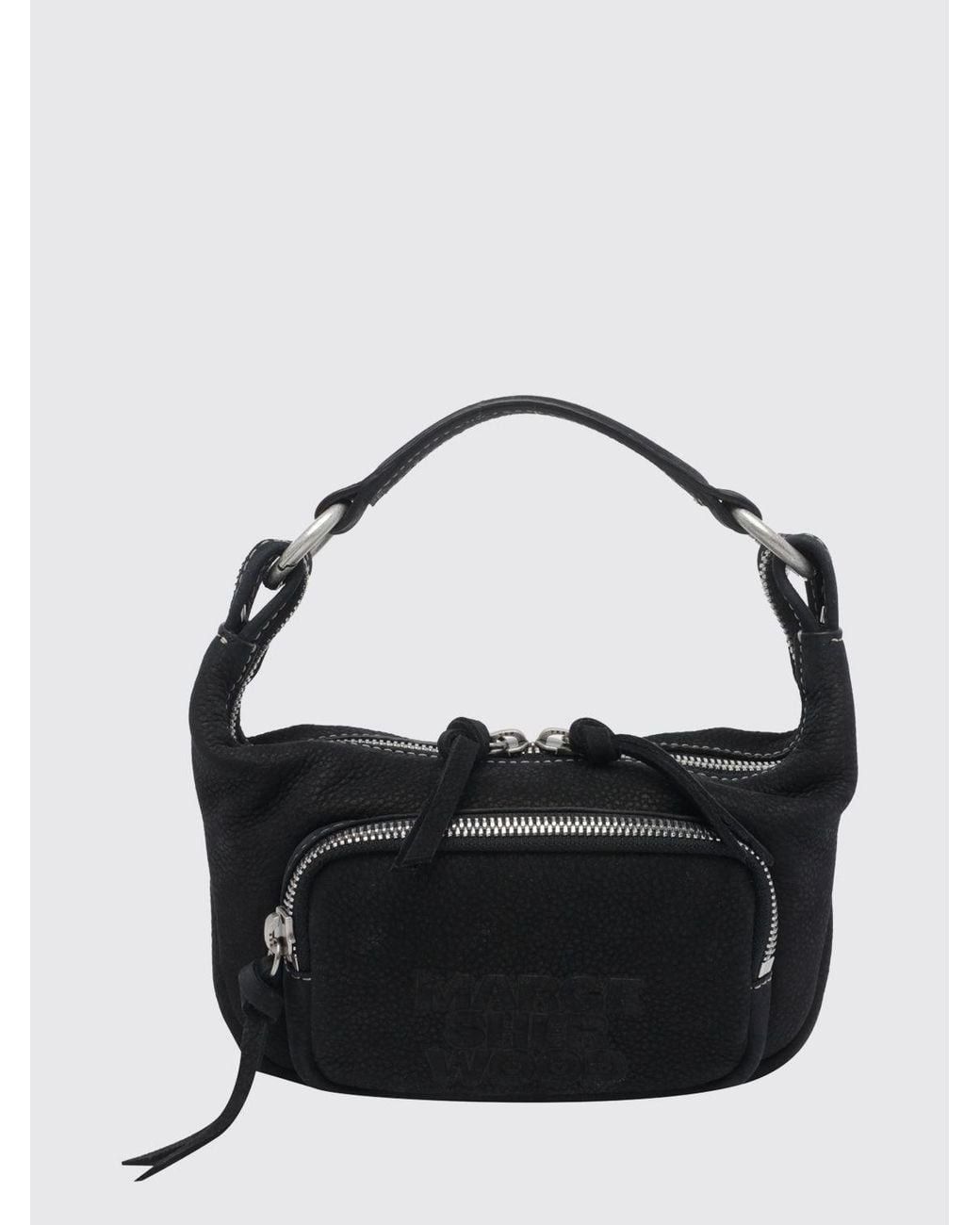 MARGE SHERWOOD Black Mini Matelassé Leather Hobo Bag With Double Zip Closure