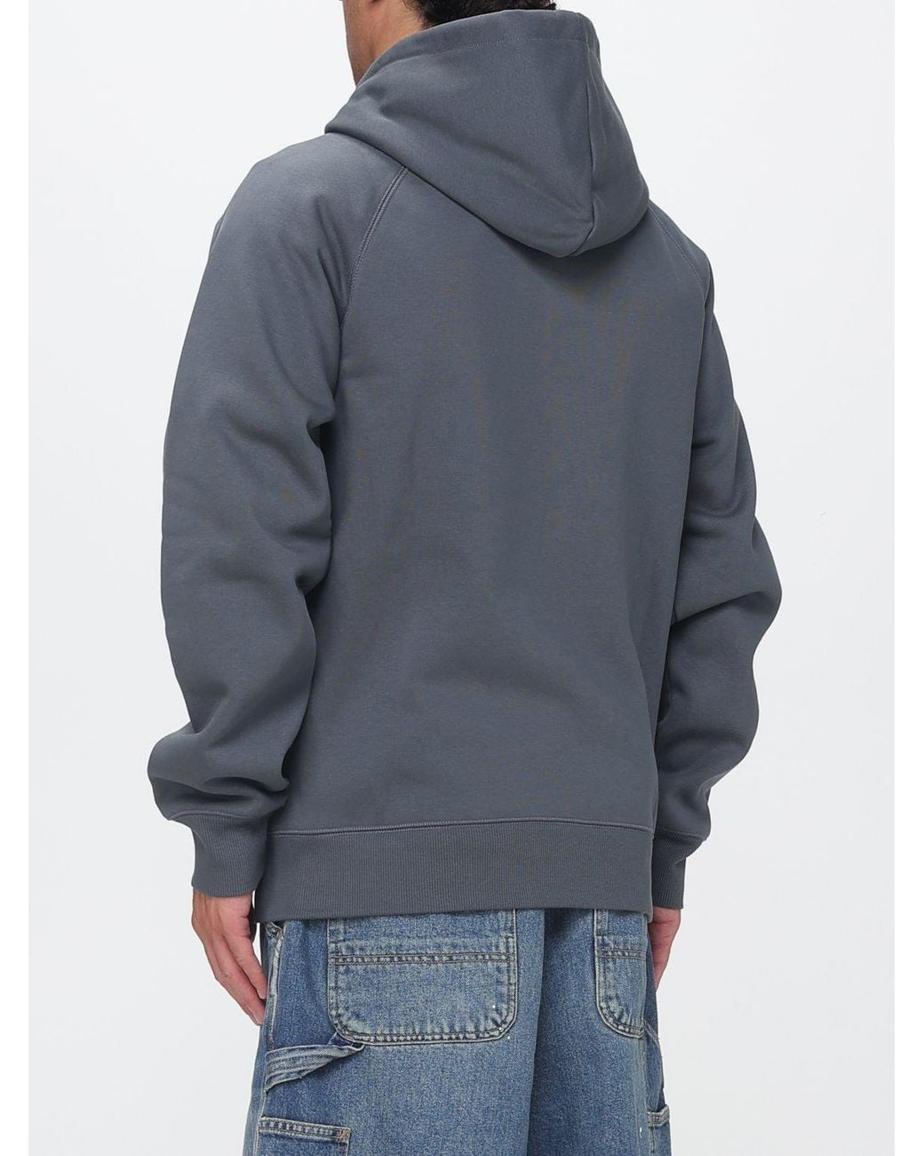 Carhartt Blue Relaxed Fit Cotton Zip-Up Hoodie With Drawstring And Welt Pockets for men