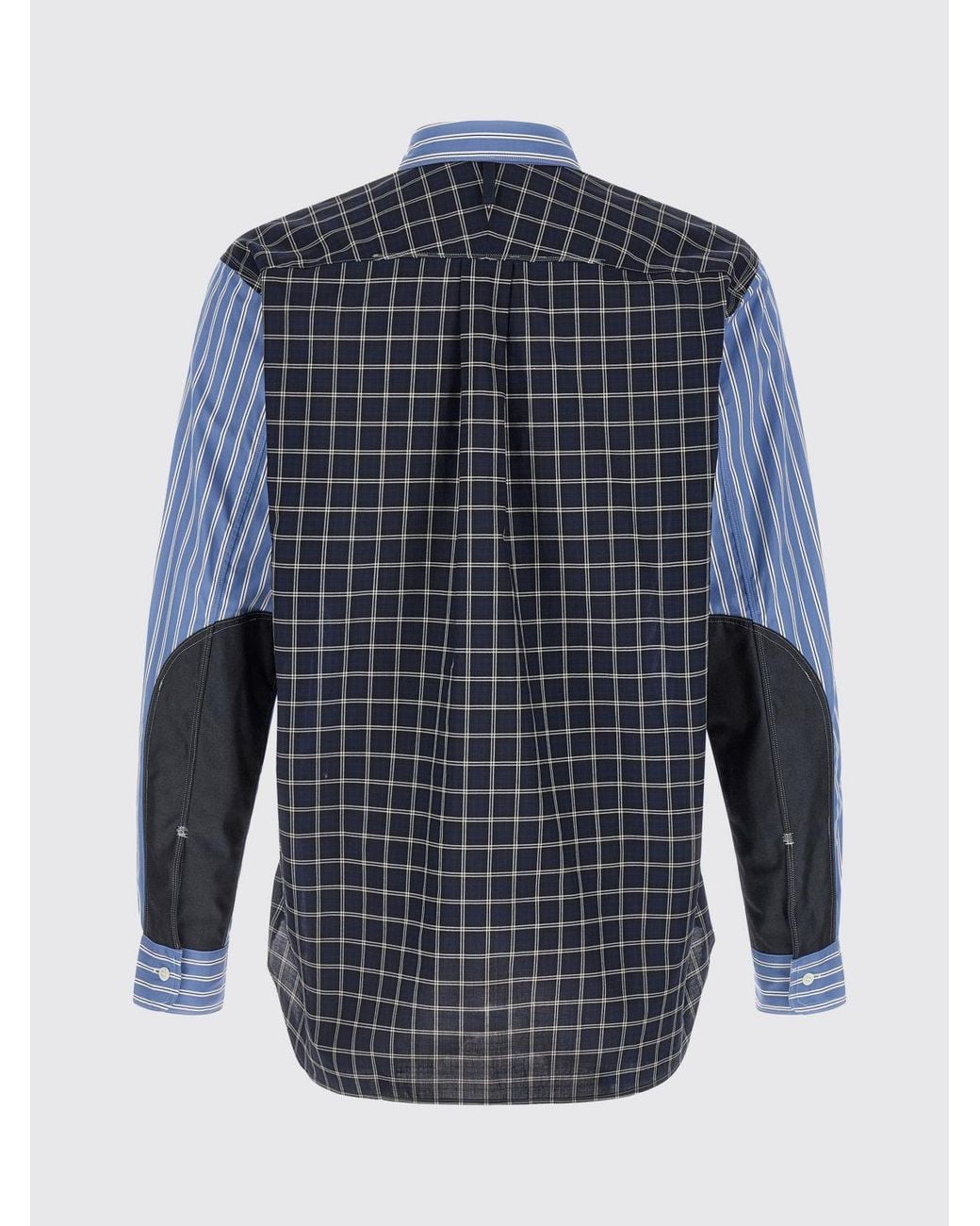 Junya Watanabe Blue Relaxed Fit Patchwork Cotton Shirt With Spread Collar for men