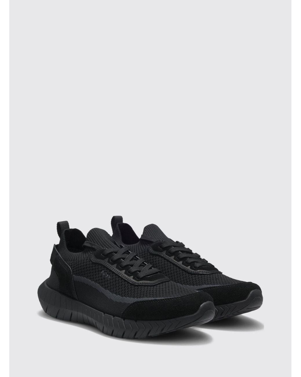 Boss Black Motion Knit And Suede Sneakers With Rubber Sole for men