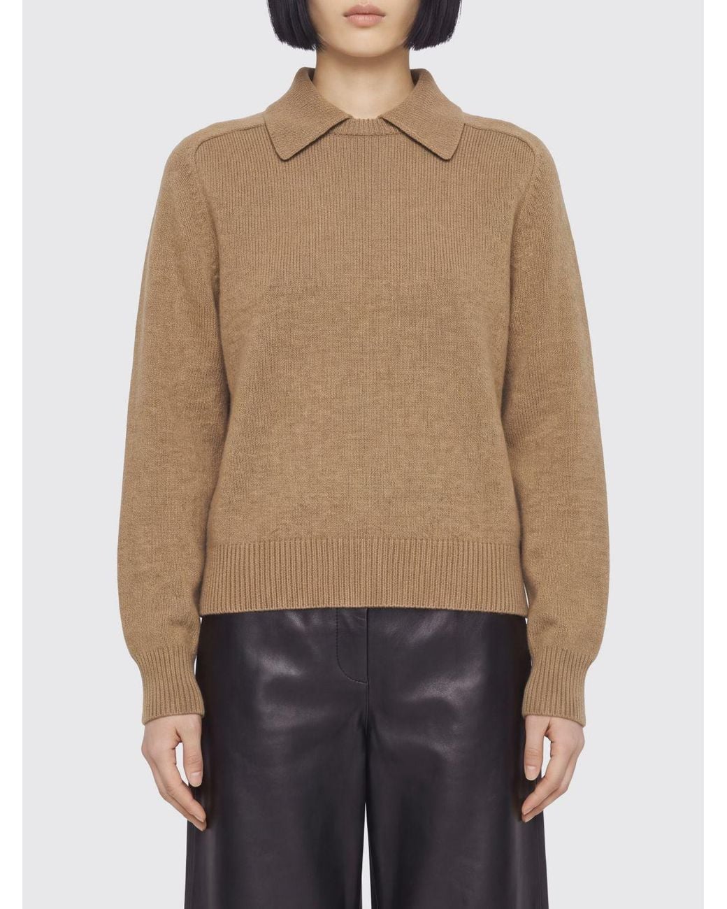 Khaite Natural Long-Sleeved Wool And Cashmere Blend Knit Polo With Classic Collar