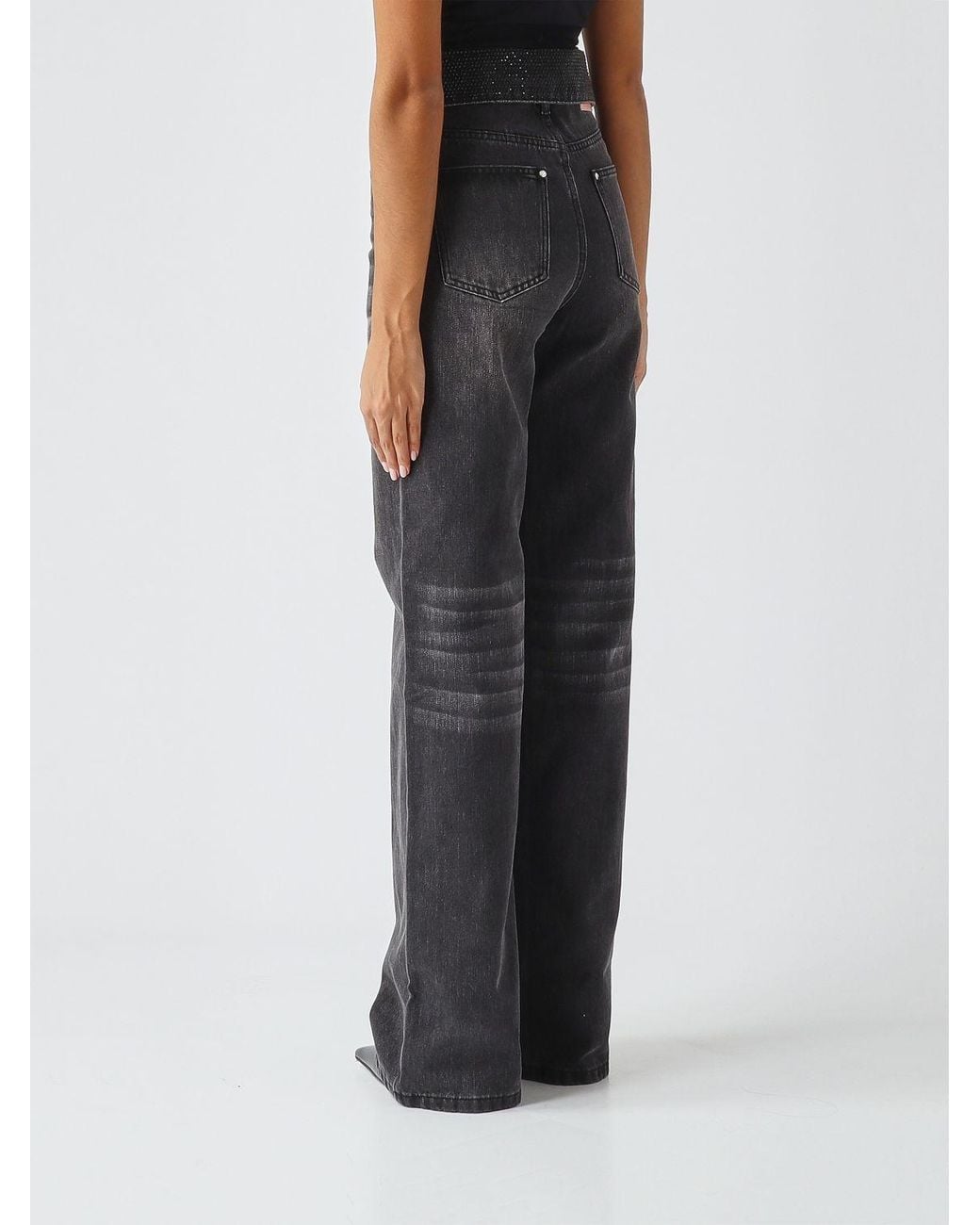 Twentyfourhaitch Black High-Waisted Straight Jeans