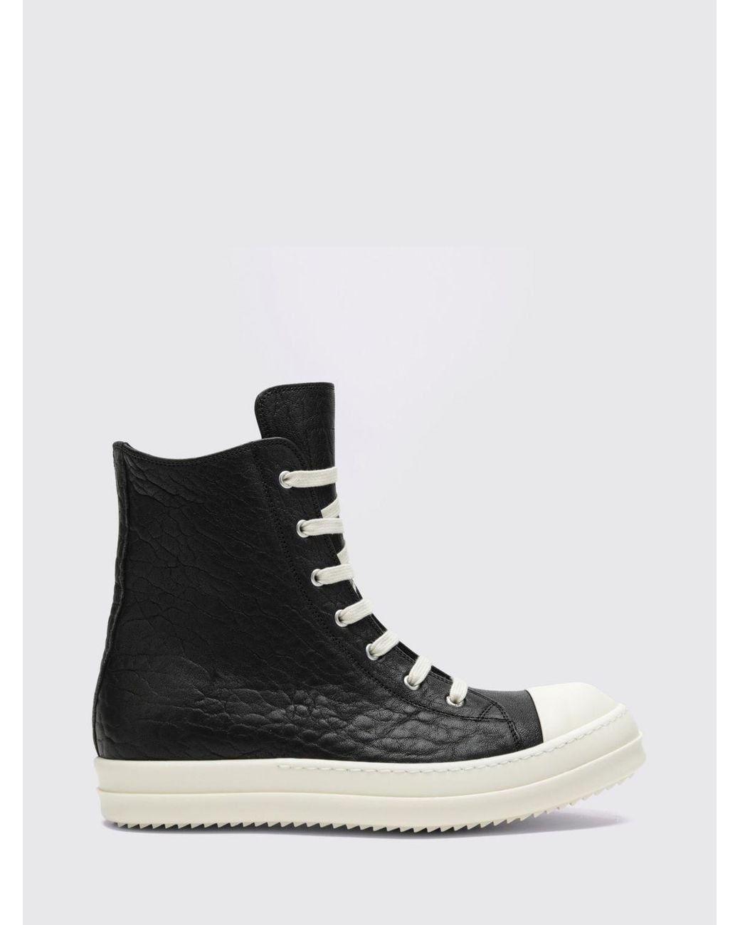 Rick Owens Black Tumbled Leather High-Top Sneakers With Side Zip And Round Toe for men