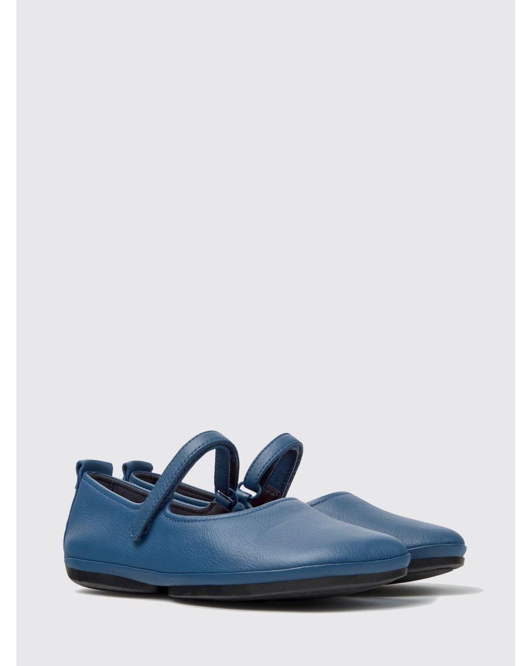 Camper Blue Right Nina Calfskin Mary Jane Flats With Velcro Strap And Round Toe