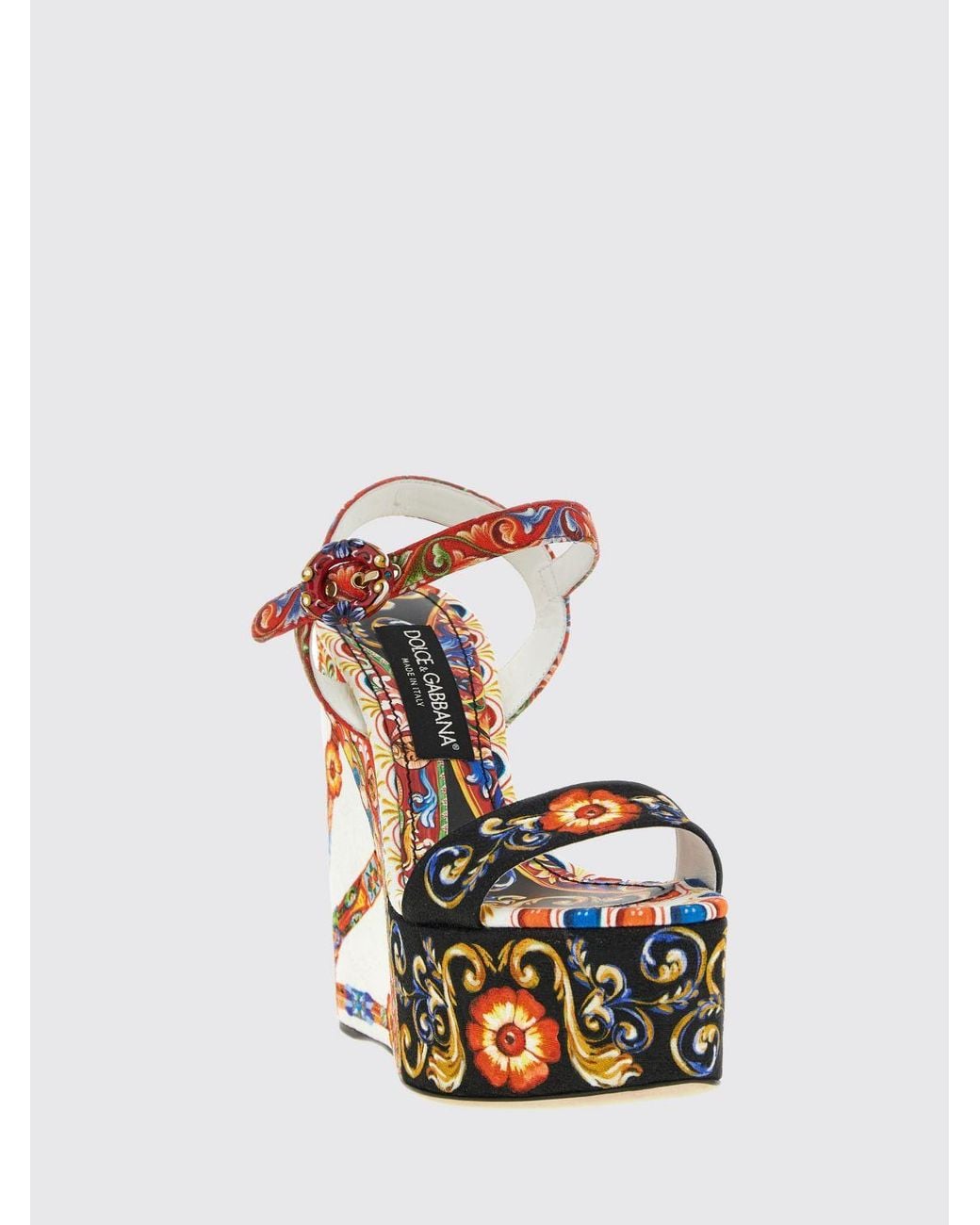 Dolce & Gabbana Multicolor Dolce &Amp Gabbana Carretto Siciliano Print High Wedge Sandals With Platform