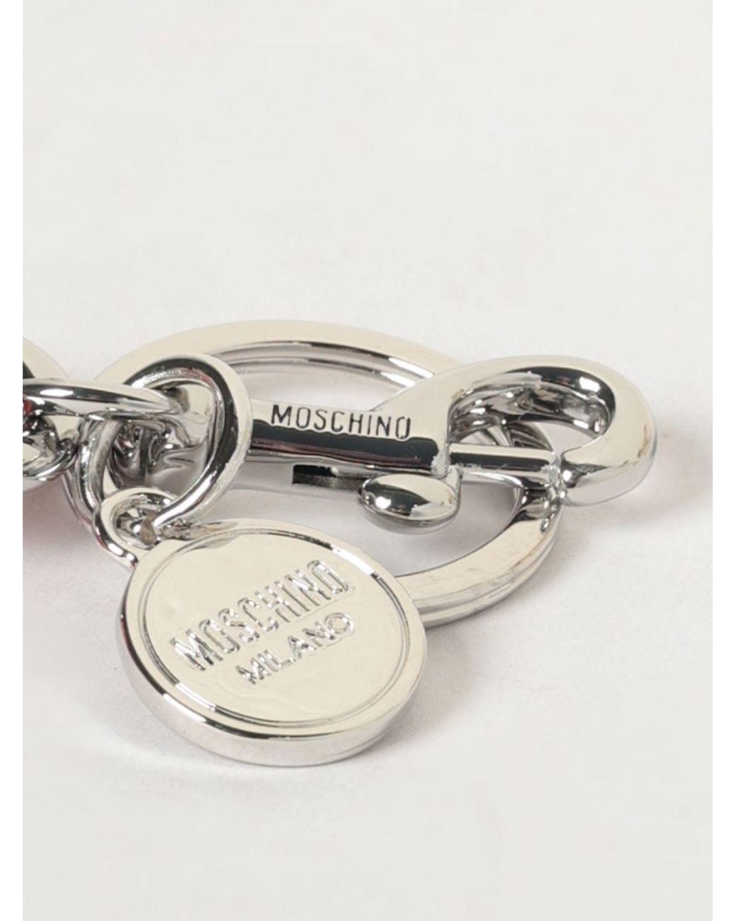Moschino Couture White Brass And Rubber Keychain With Logo