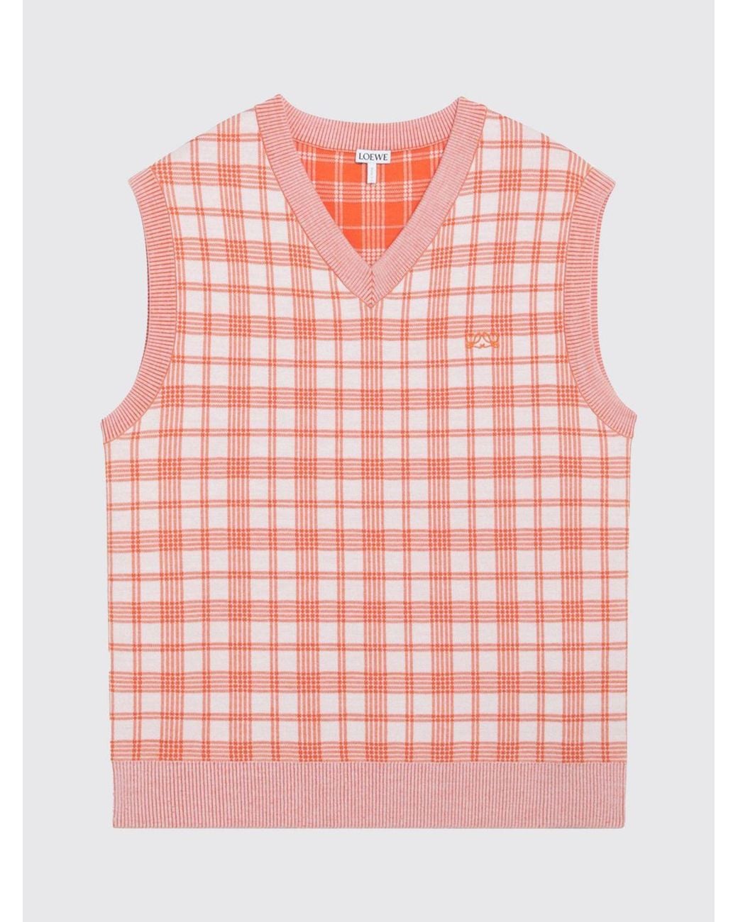 Loewe Red Tartan Wool Knit Vest With V-Neck for men