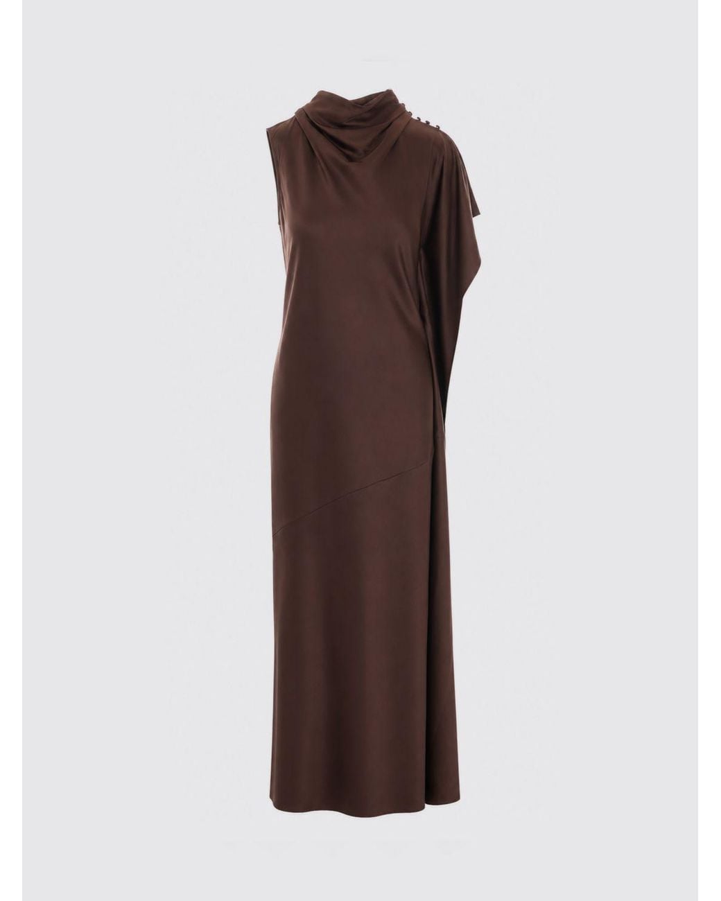 Pinko Brown Asymmetrical One-Shoulder Satin Midi Ceremony Dress