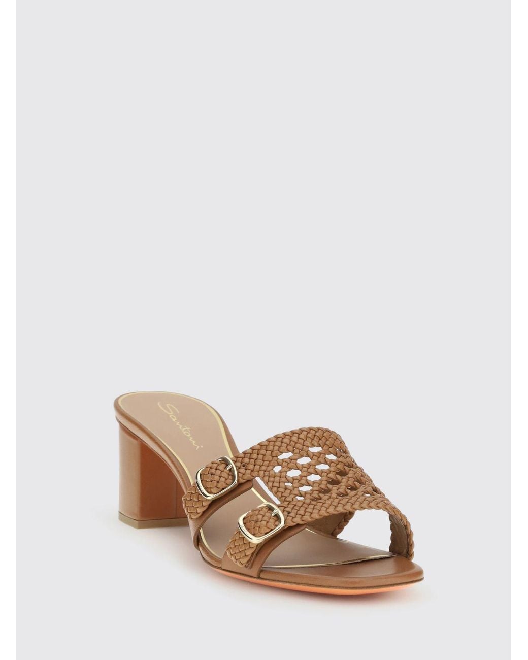 Santoni Brown Woven Leather Mules