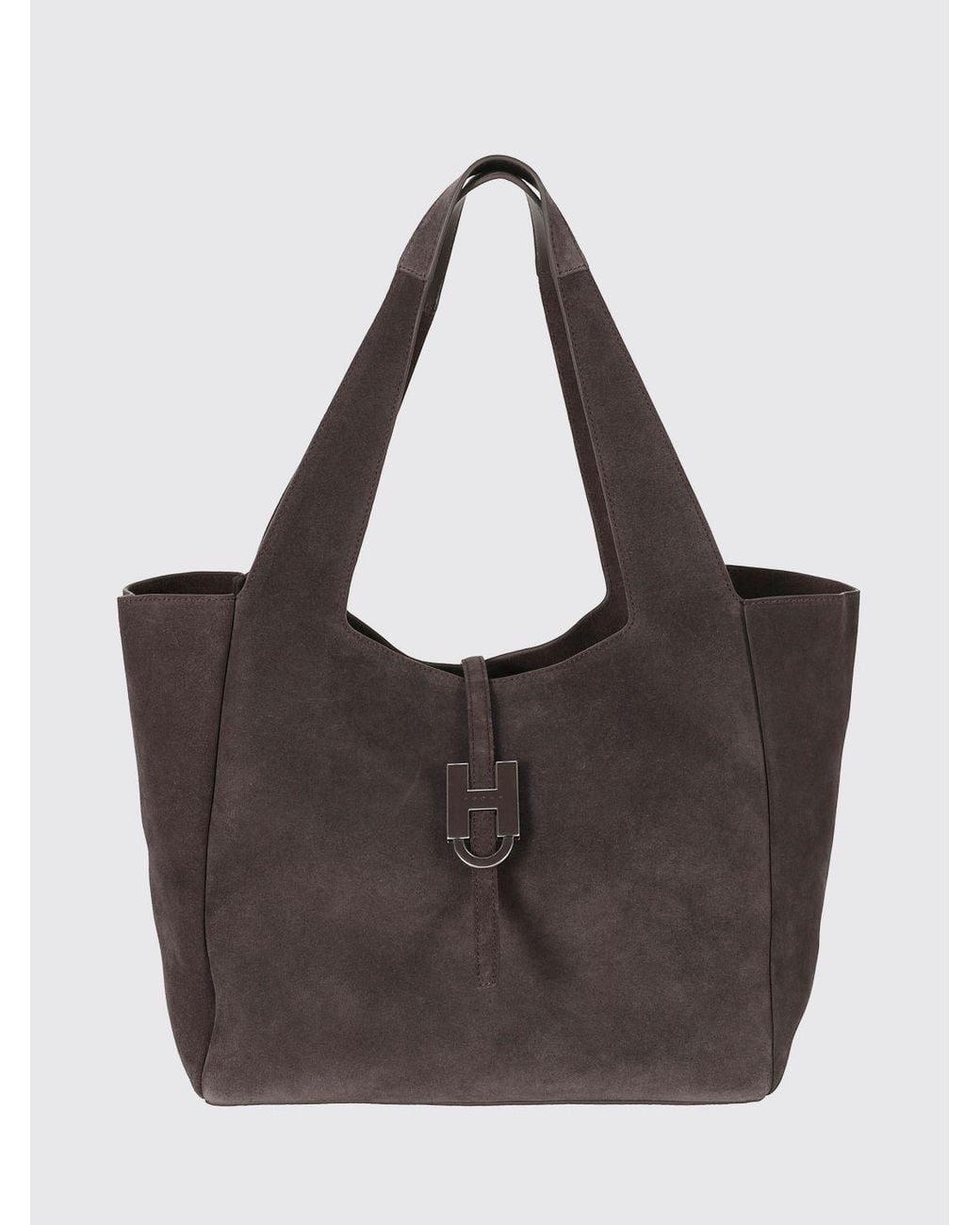 Hogan Brown Suede Leather Shoulder Bag With H Logo And Internal Pouch