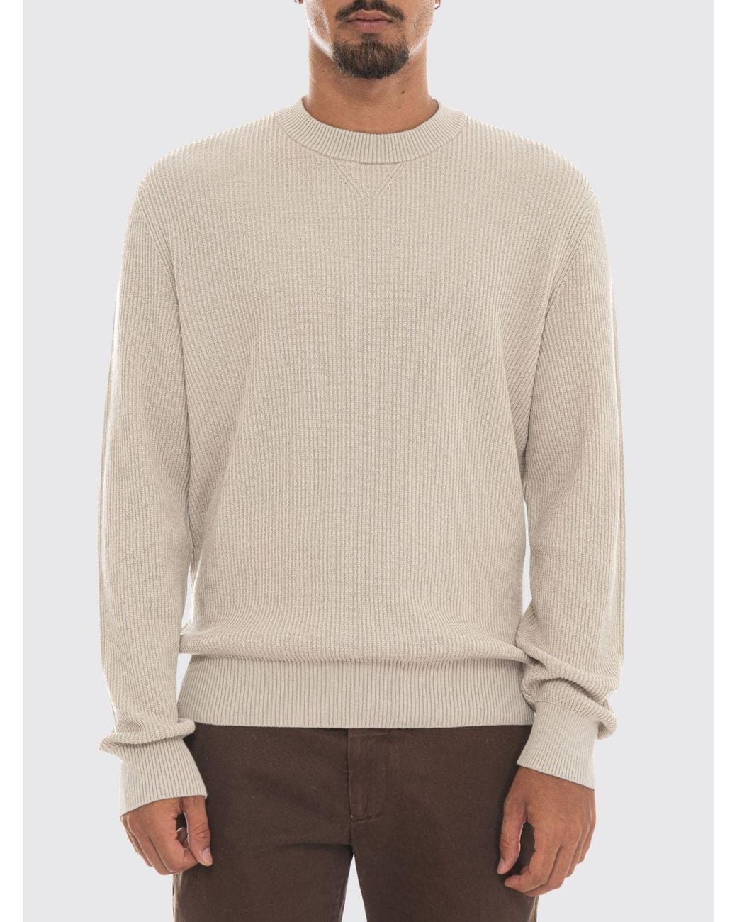 Boss Natural Crewneck Cotton Blend Jumper With Ribbed Trims for men
