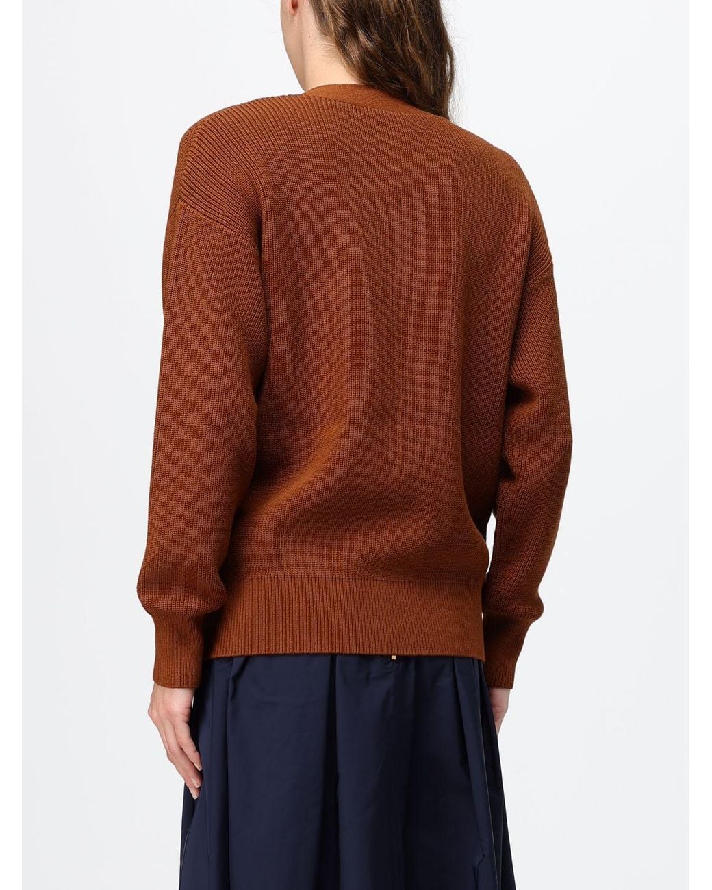 Elisabetta Franchi Brown V-Neck Viscose Blend Cardigan With Dropped Shoulders
