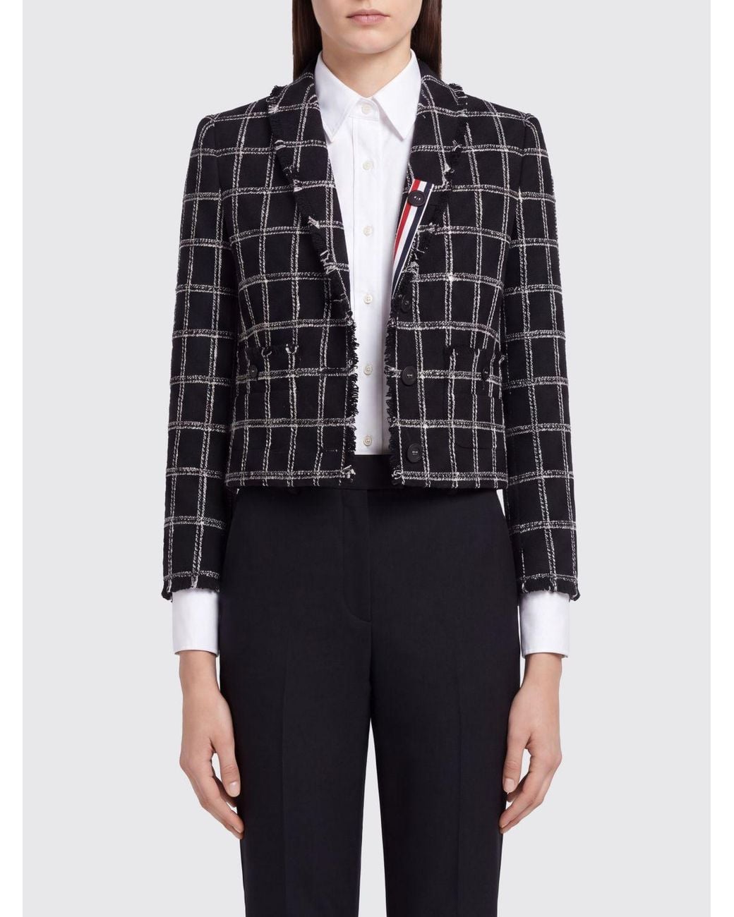 Thom Browne Blue Check Pattern Cotton And Wool Blend Blazer With 4-Bar Logo