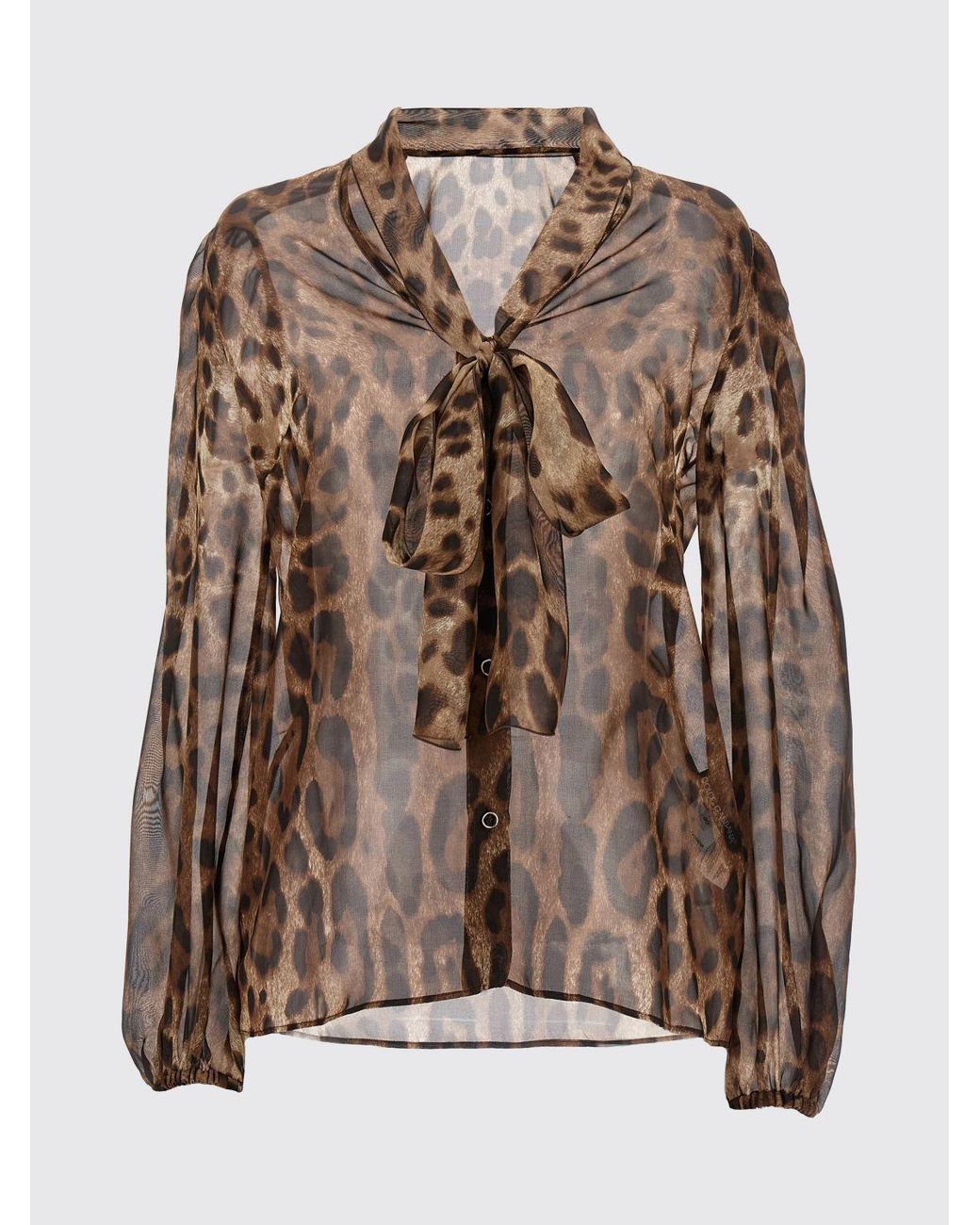 Dolce & Gabbana Brown Dolce &Amp Gabbana Animal-Print Silk Shirt With Pussy-Bow Collar