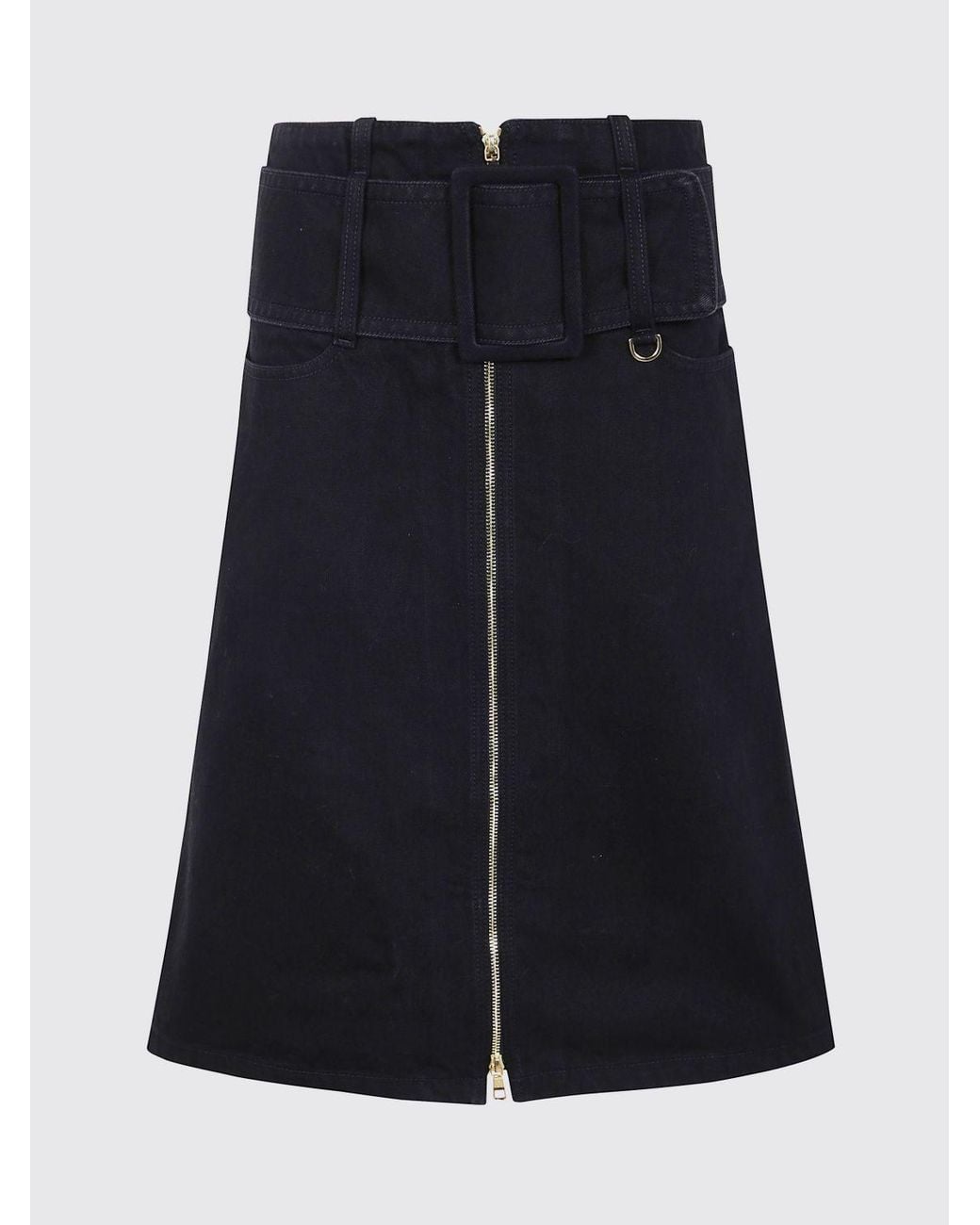 Patou Black Cotton Zipped Belted Midi A-Line Skirt