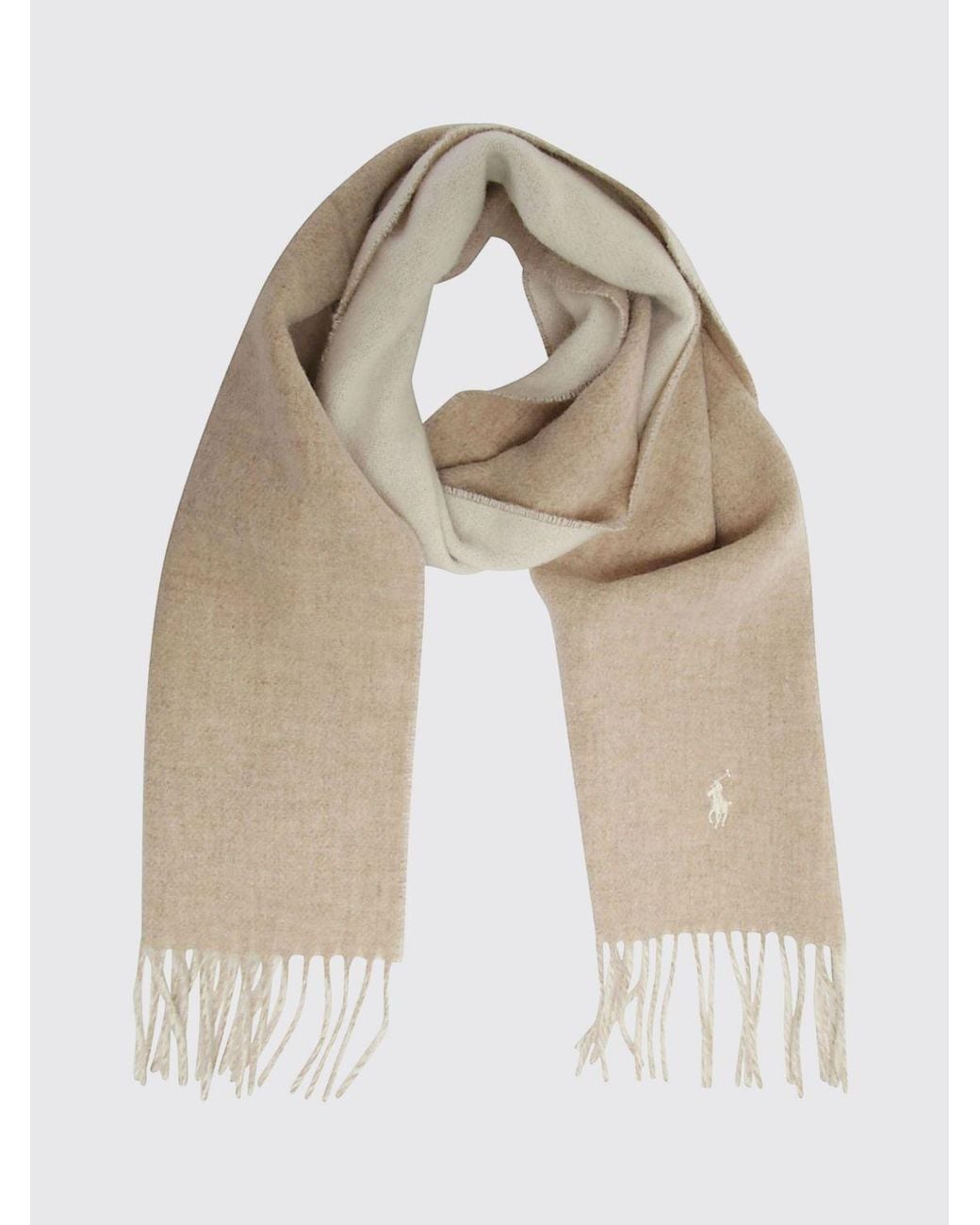 Polo Ralph Lauren Natural Reversible Wool Blend Scarf With Embroidered Logo for men
