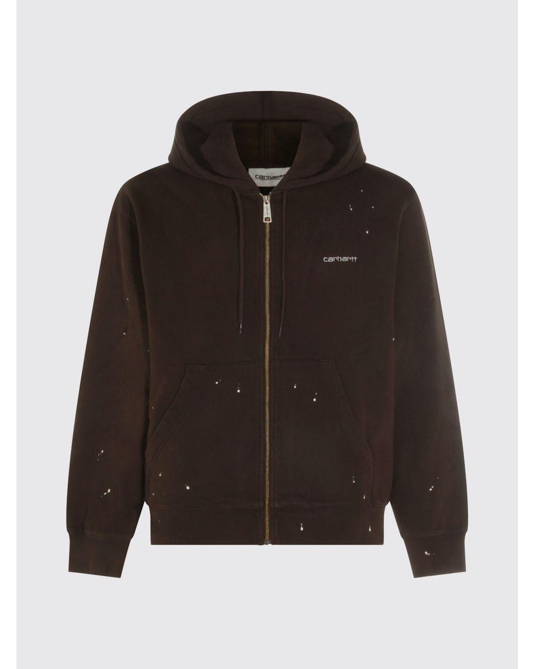 Carhartt Brown Cotton Zip-Up Hoodie With Contrast Logo for men