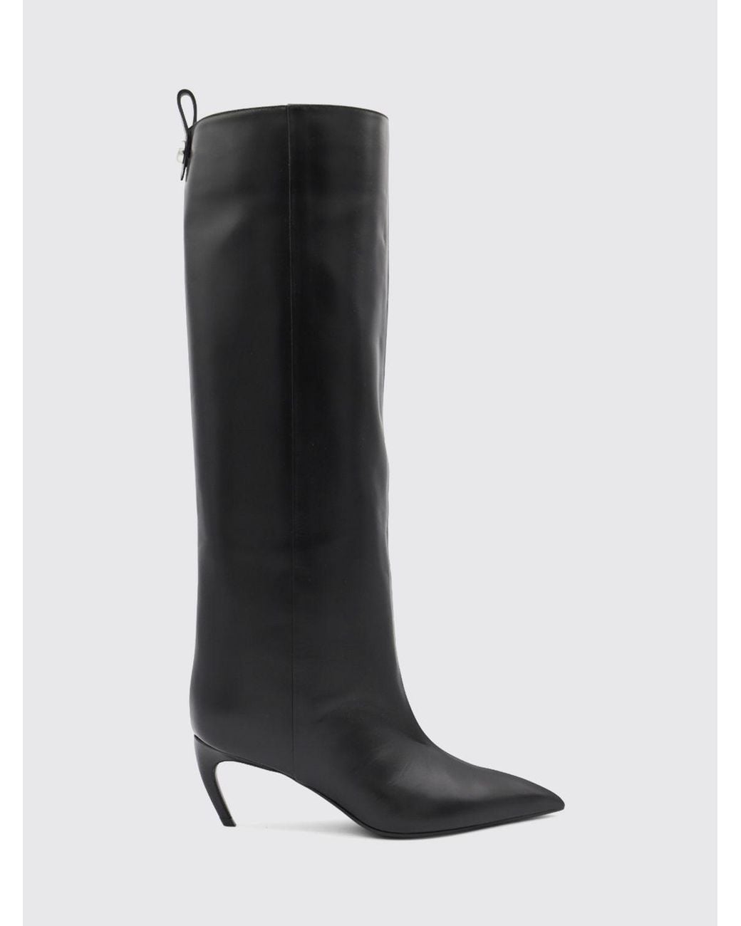 The Attico Black Lea Smooth Leather Knee-High Boots With Curved Heel