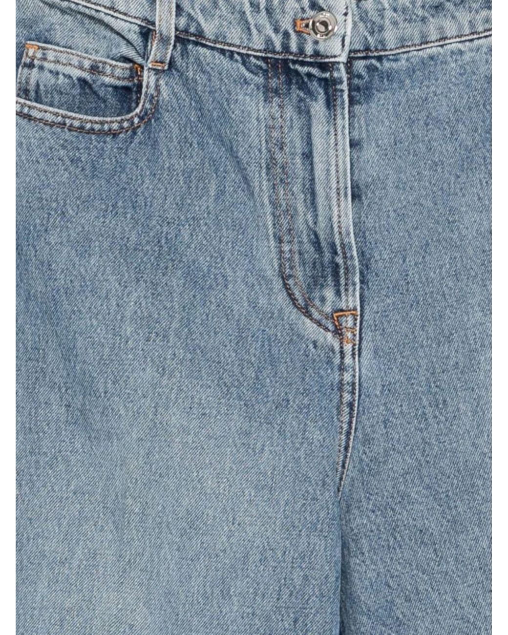 N°21 Blue High-Waisted Wide Leg Cotton Denim Jeans With Cuffs By