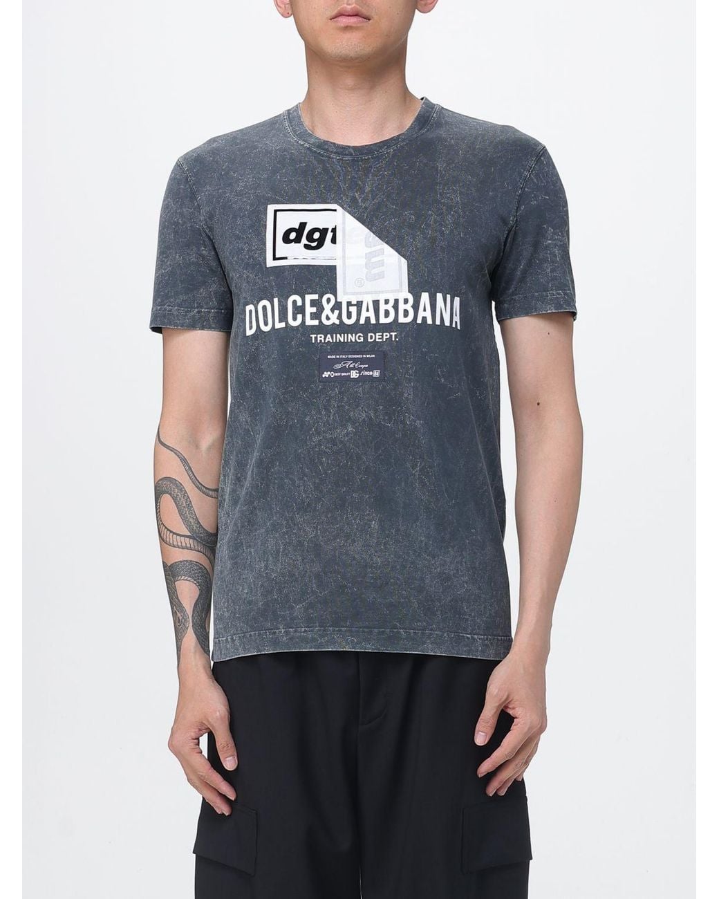 Dolce & Gabbana Gray Dolce &Amp Gabbana Slim Fit Cotton Crewneck T-Shirt With Contrast Logo Print for men