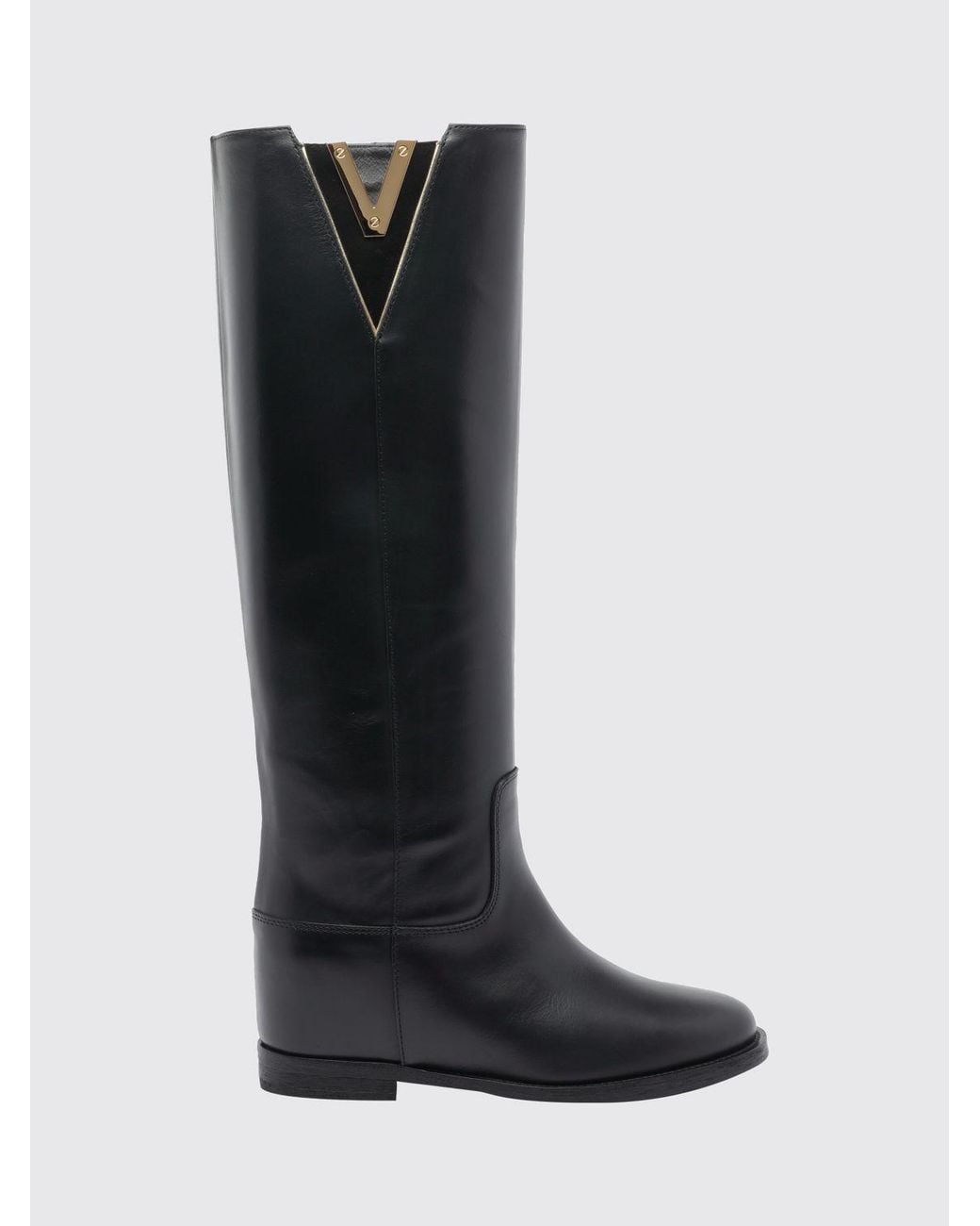 Via Roma 15 Black Knee-High Wedge Boots