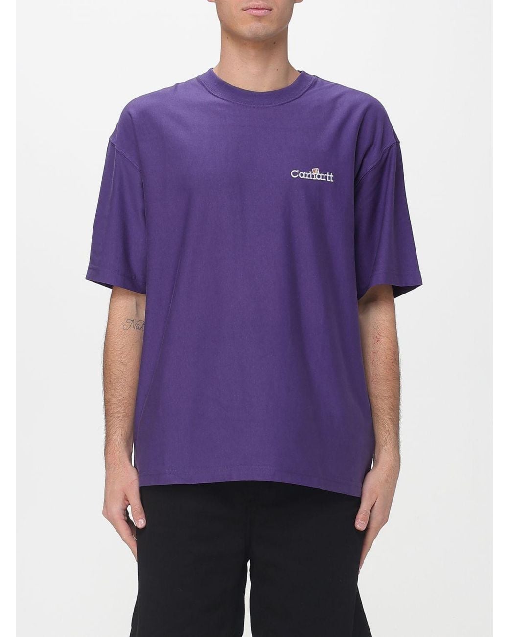 Carhartt Purple Cotton Crew Neck T-Shirt With Logo for men
