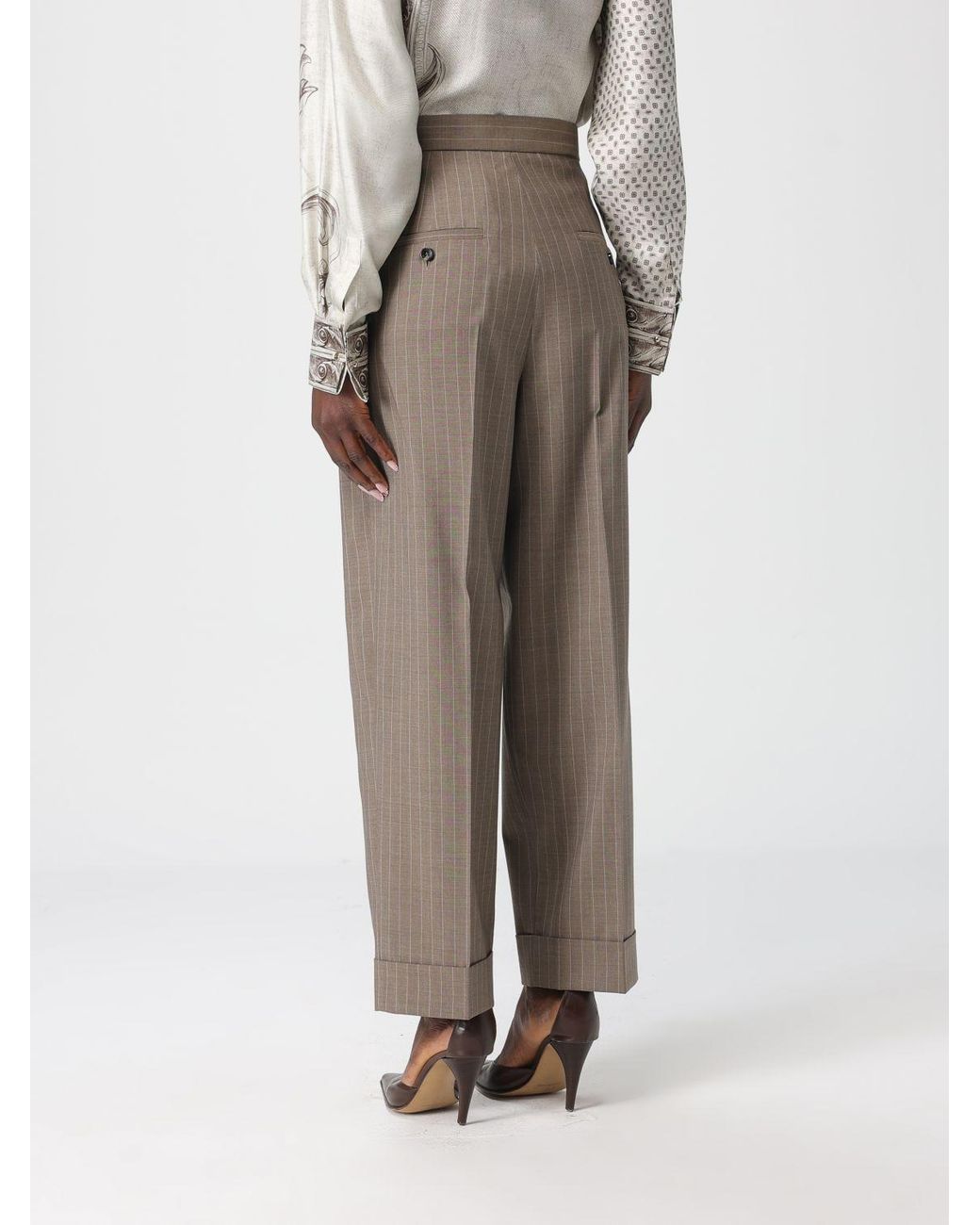 Max Mara Natural Pinstriped Virgin Wool Trousers