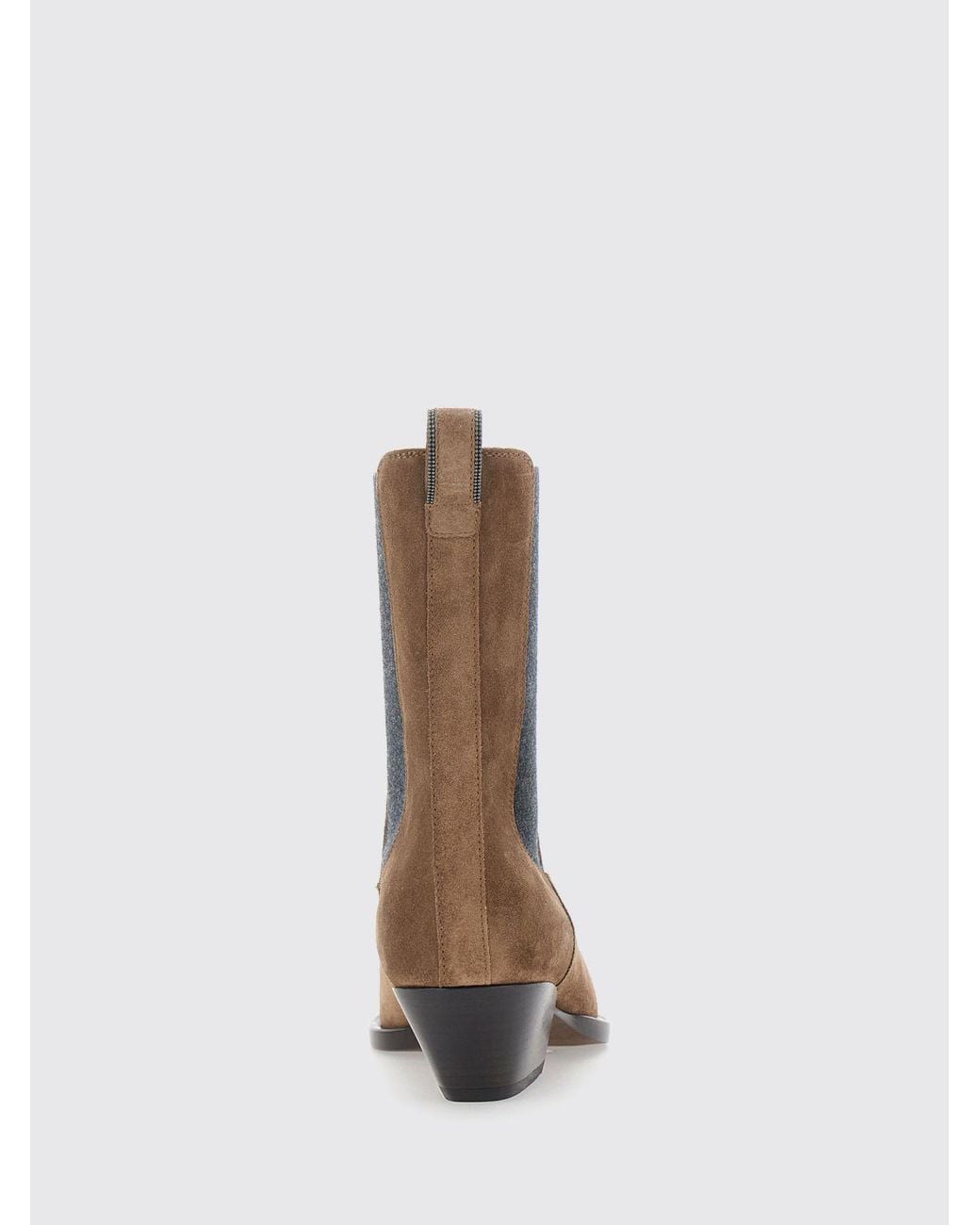Brunello Cucinelli White Suede Chelsea Ankle Boots With A Low Flared Heel
