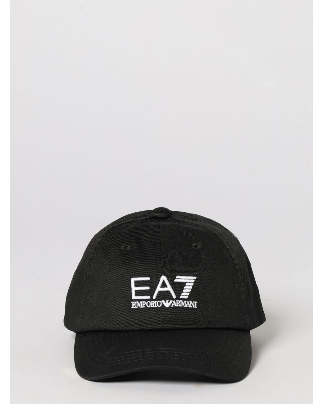 EA7 Black Cotton Hat With Embroidered Logo for men