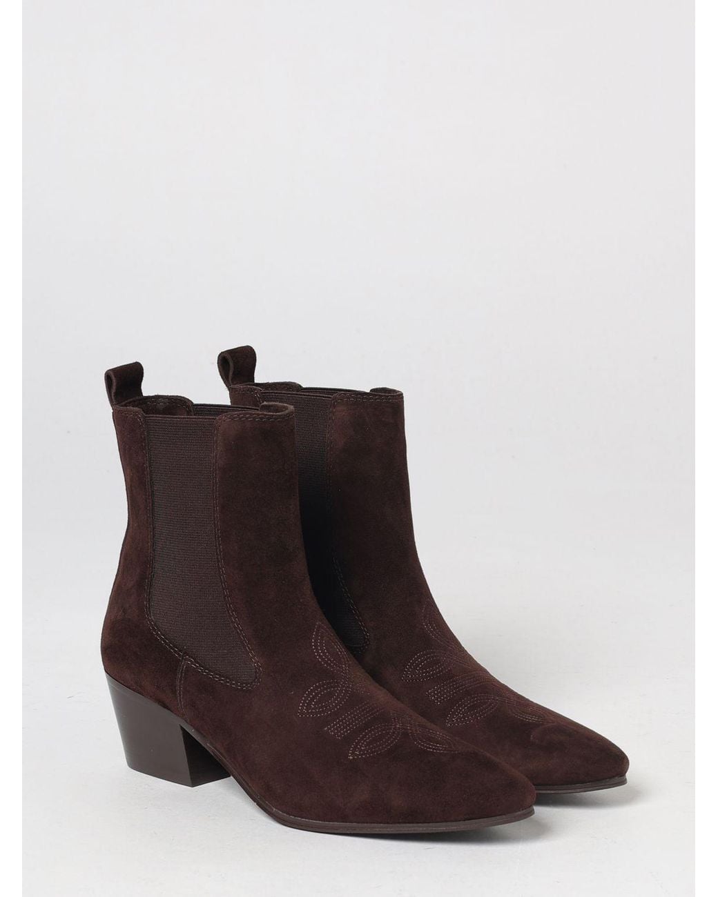 Twinset Brown Suede Texan-Style Chelsea Boots With A Medium Heel