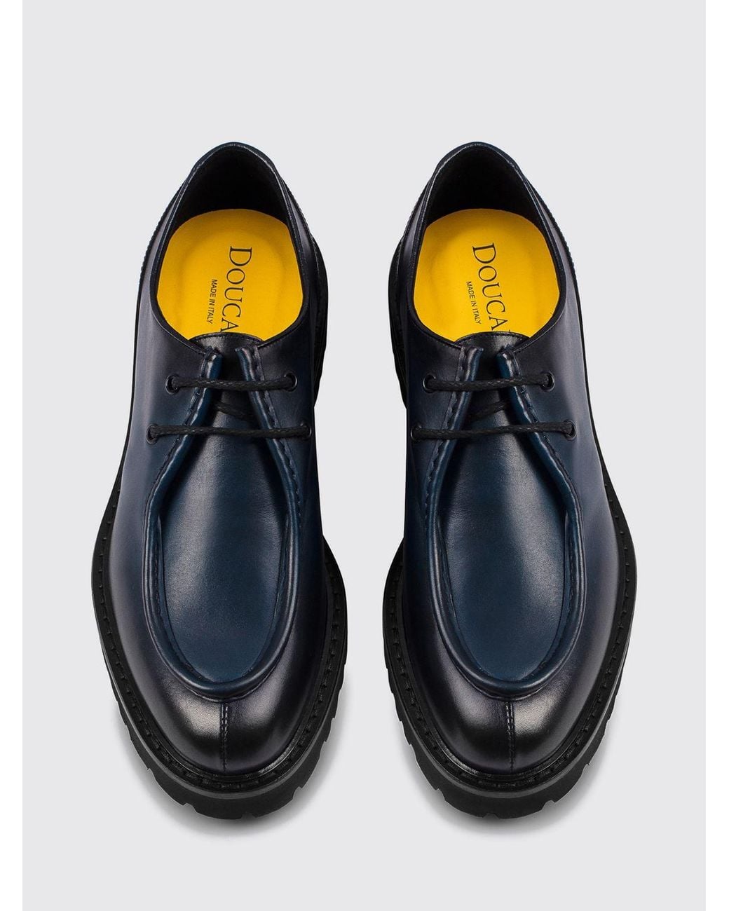 Doucal's Blue Smooth Leather Derby Shoes With Raised Apron And Rubber Sole for men