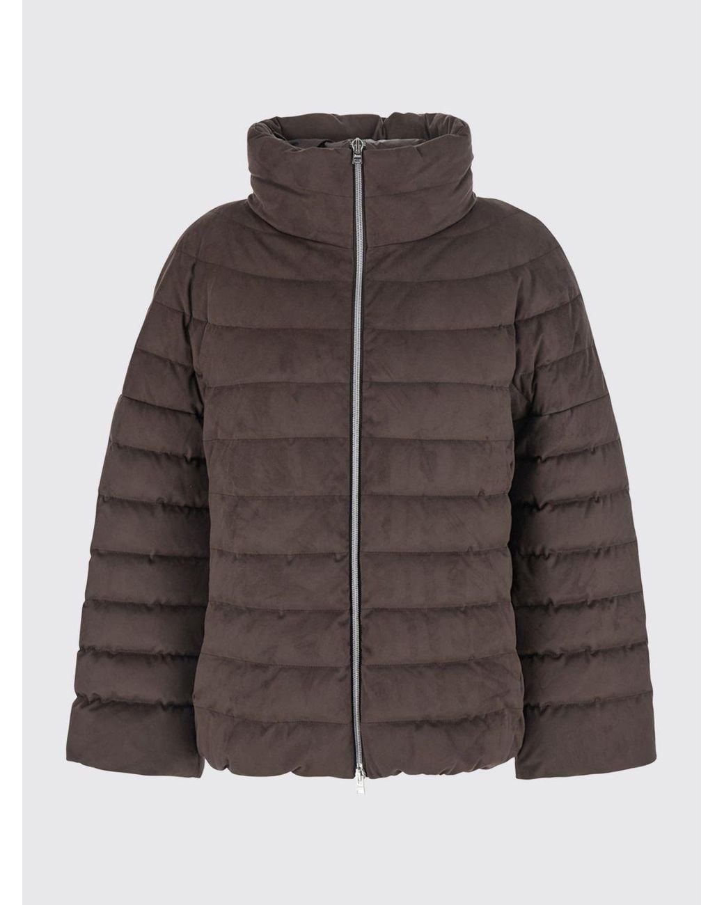 Herno Brown Quilted High Neck Short Puffer Jacket