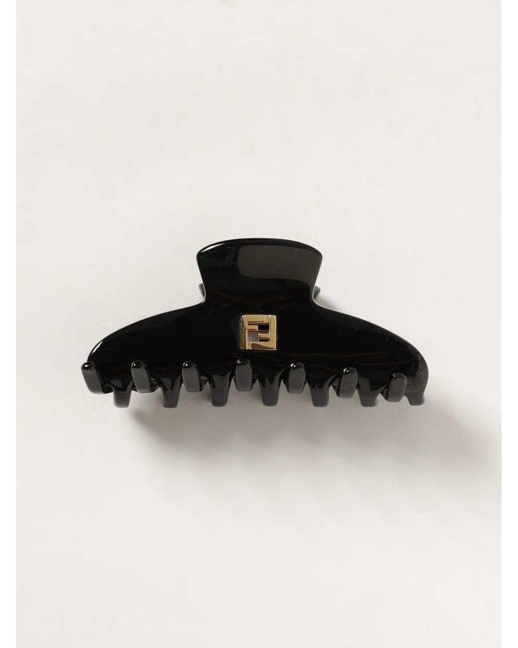Fendi Black Tone Acetate Hair Clip With Metallic Ff Monogram
