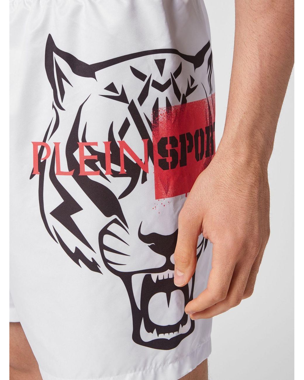 Philipp Plein White Nylon Swim Trunks With Contrasting Printed Logo for men