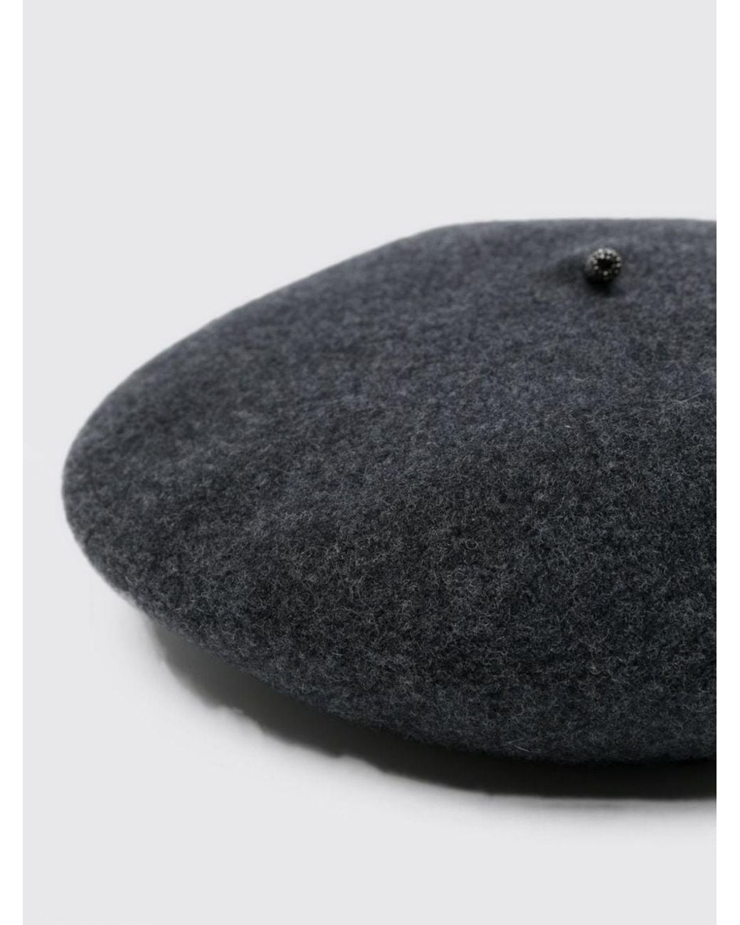 Brunello Cucinelli Gray Wool Felt Beret With Monili Embellishment