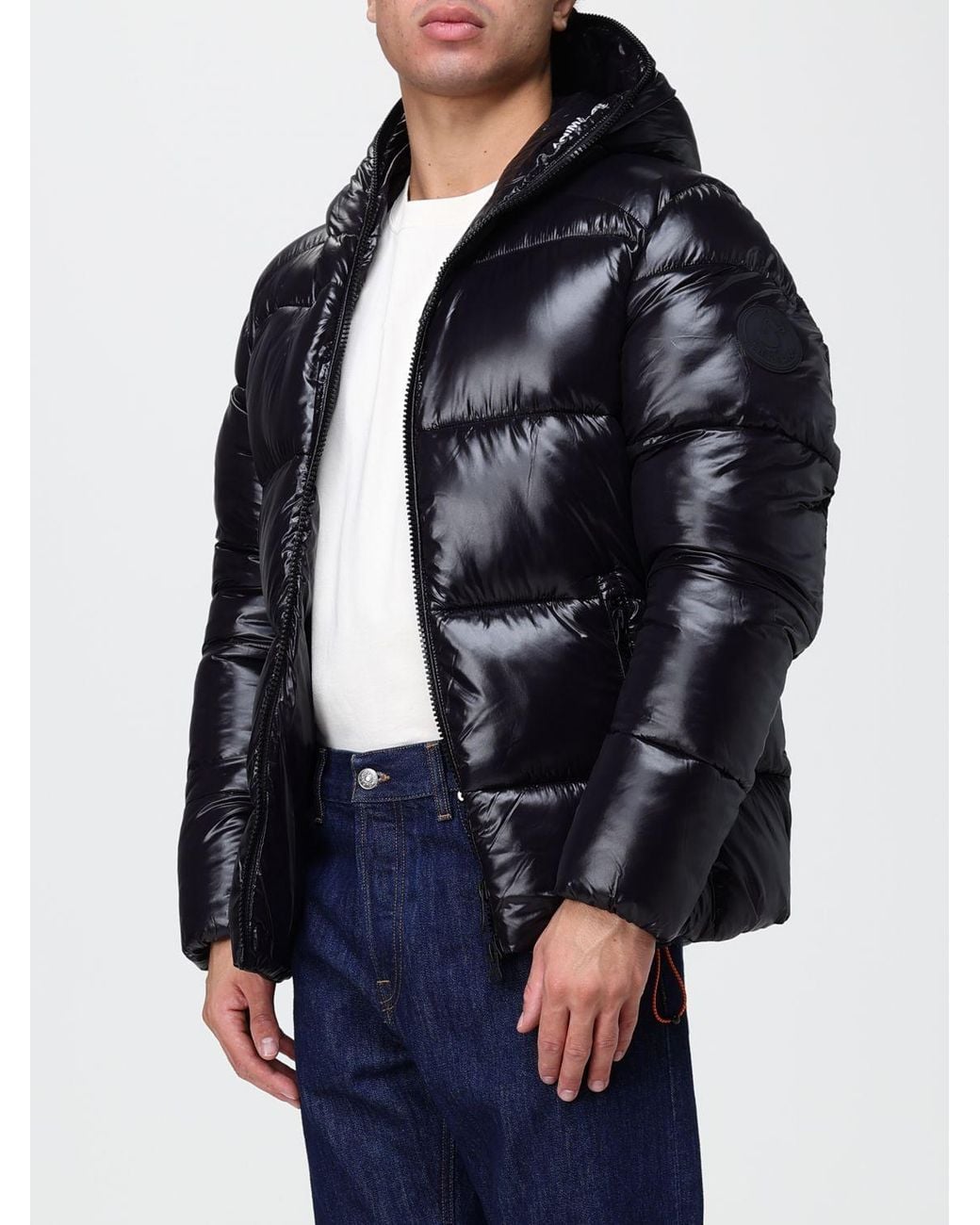 Save The Duck Blue Short Quilted Nylon Puffer Jacket With Hood And Zip Closure for men