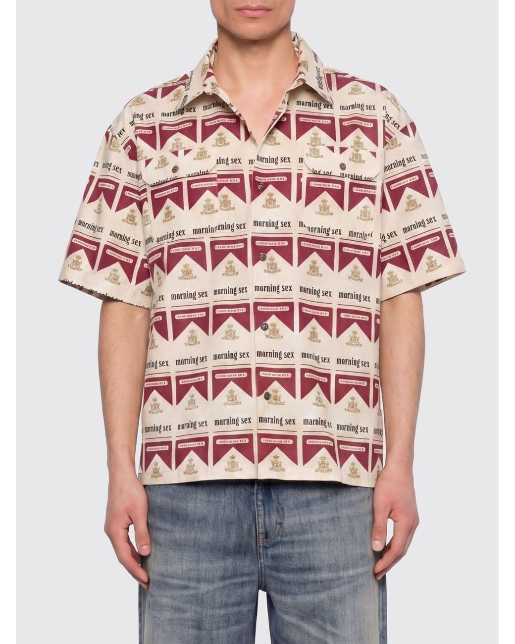 Carne Bollente Red Printed Stretch Cotton Casual Shirt for men