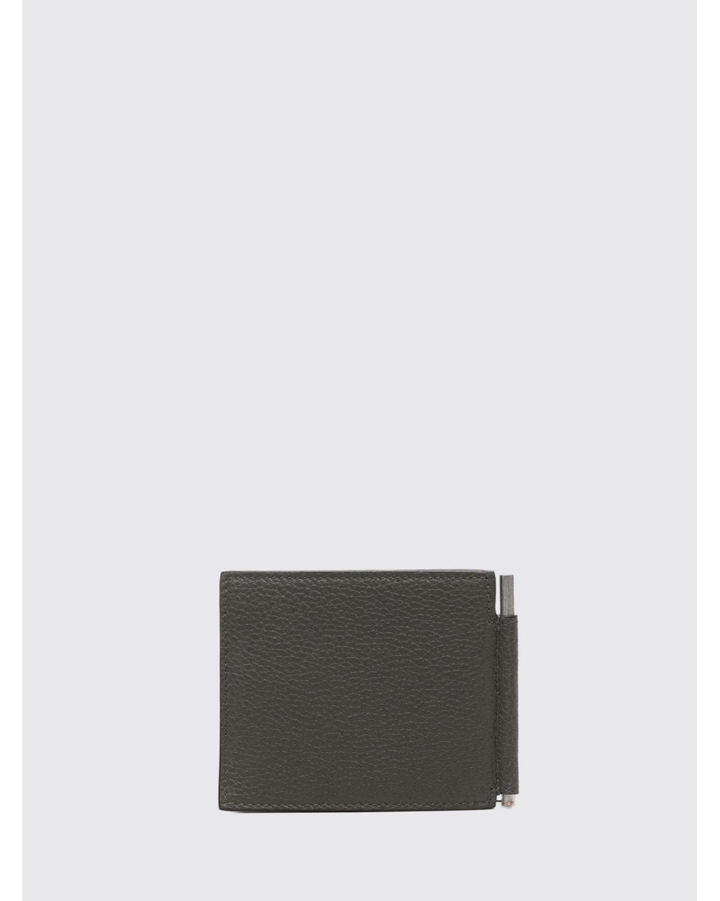 Tom Ford Gray Bifold Leather Wallet With Money Clip And Eight Card Slots for men
