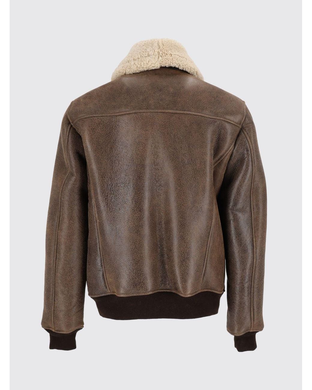 Schott Nyc Brown Leather Jacket With Fur Collar And Elasticated Trims for men