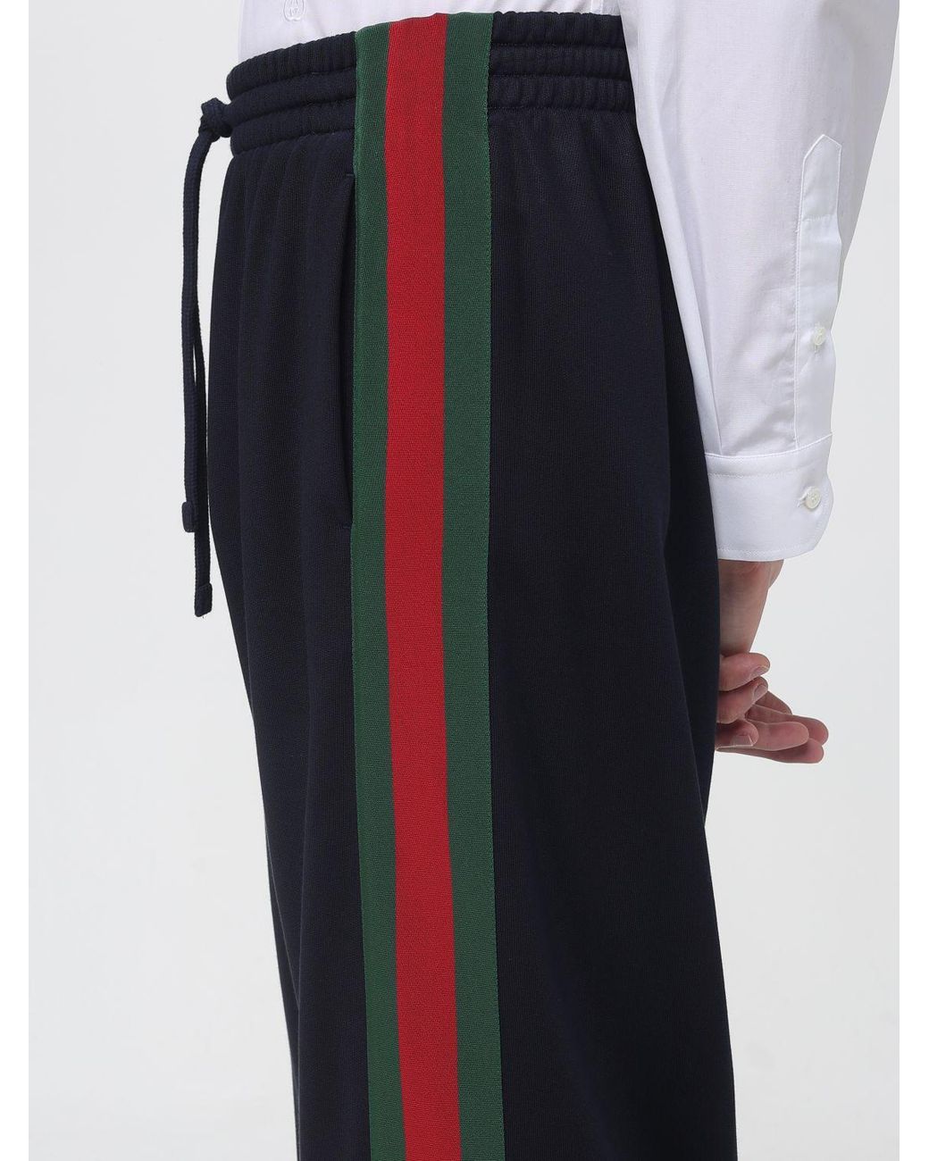Gucci Blue Wide-Leg Silk-Blend Jogging Trousers With Web Detail for men