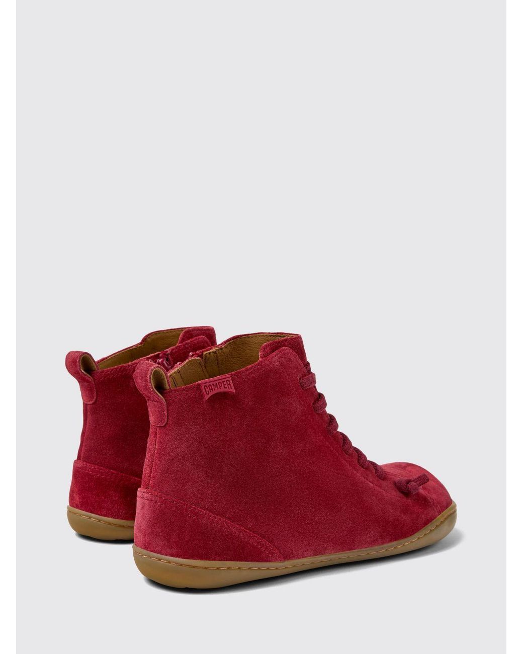 Camper Red Peu Suede Outdoor Ankle Boots With Elastic Laces And Zip