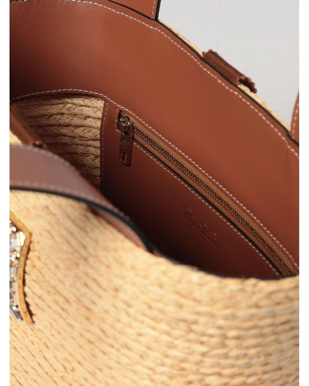 Roger Vivier Natural Viv' Skate Raffia Bag With Jewel Buckle