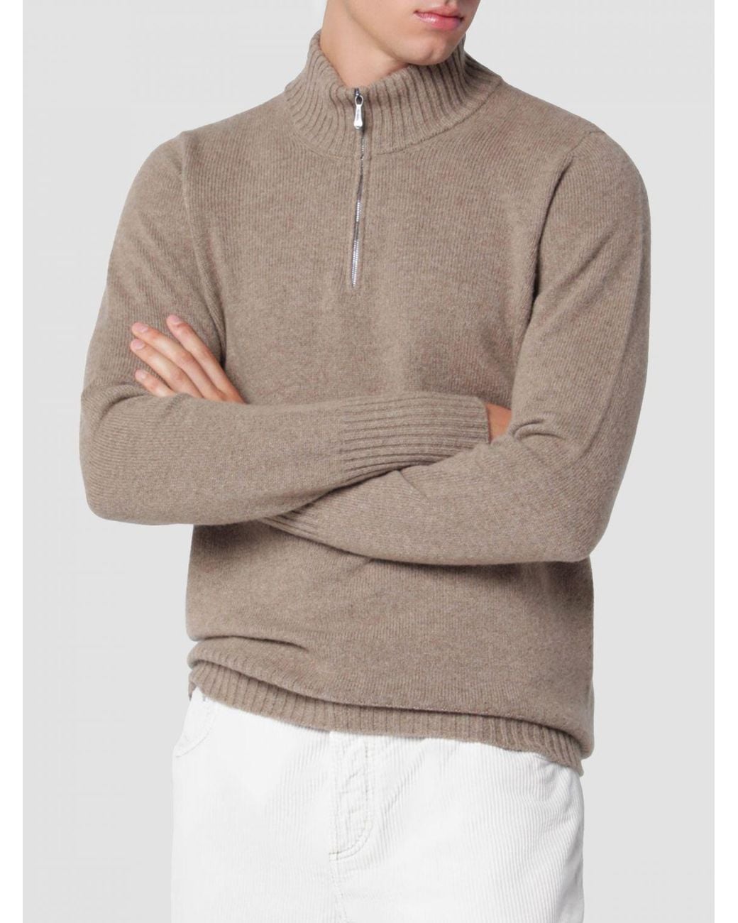 Drumohr Gray Pure Lambswool High-Neck Half-Zip Jumper for men
