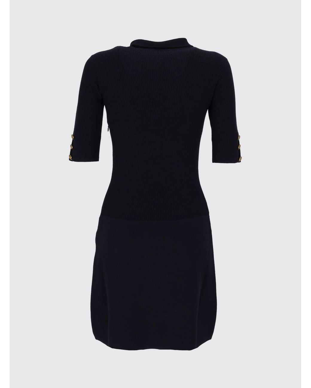 Elisabetta Franchi Blue Knit Mini Dress With Pussy-Bow Collar And Pockets