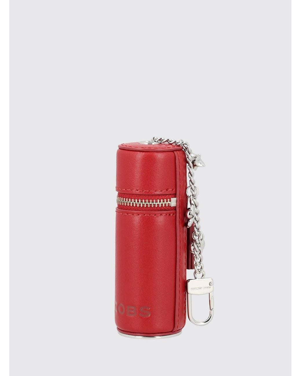 Marc Jacobs Red The Lipstick Cylindrical Leather Keyring With Charm And Zip