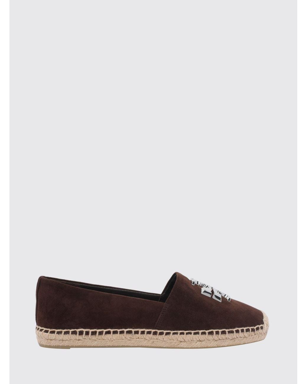 Tory Burch Brown Eleanor Suede Espadrilles With Double T Logo And Low Heel