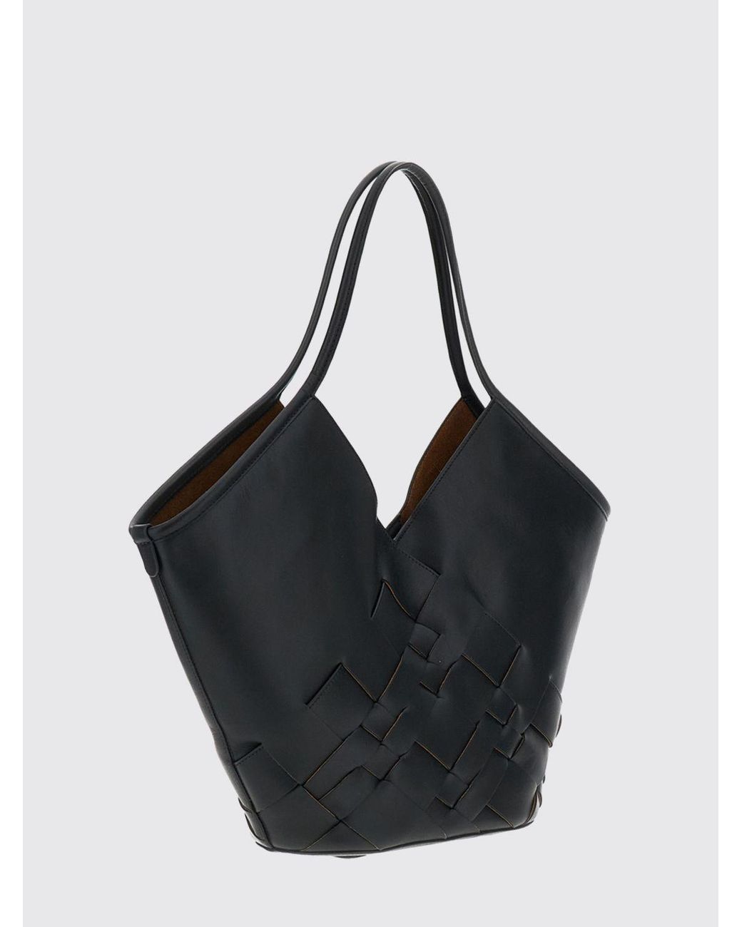 Hereu Black Calella Woven Leather Tote Bag With Removable Pouch