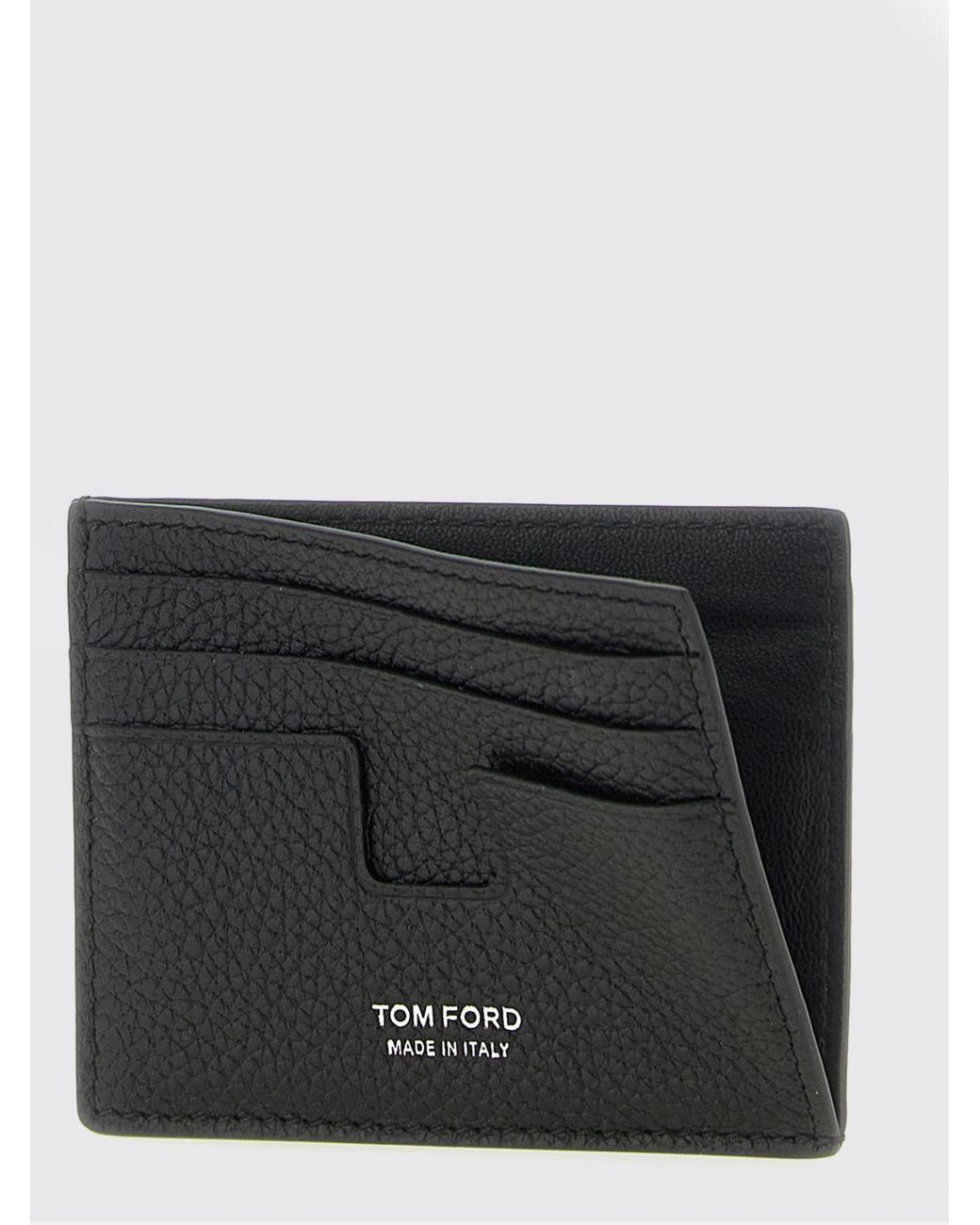 Tom Ford White Grained Calf Leather Flat Card Holder With Seven Slots for men